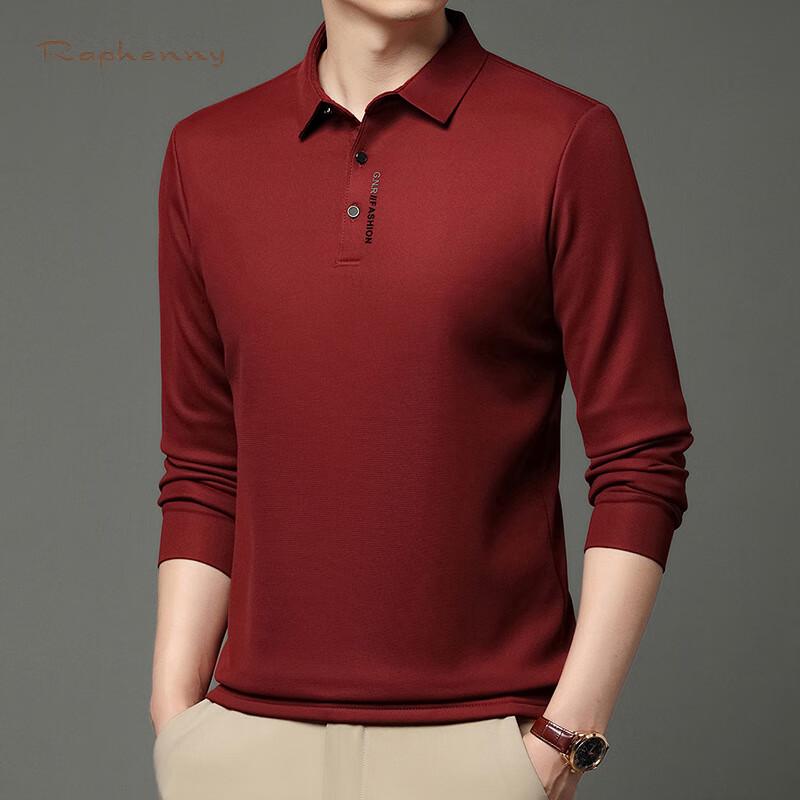 Raphenny Men's Pure Color Business Casual Long Sleeve Polo Shirt OZ875