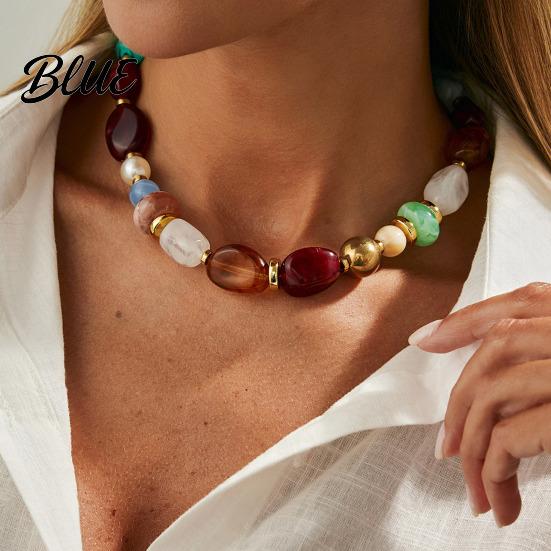 Casual Vacation Necklace Bohemian Necklace Colorful Resin Beaded Choker Retro