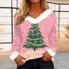 Women's Casual Christmas Print Long Sleeve Top with Plush Collar for Winter