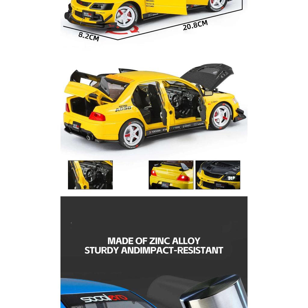 1/24 Mitsubishi Lancer Evolution IX EVO Modified Car Alloy Car Model Sound and Light Children's Toy Collectibles Birthday Gift