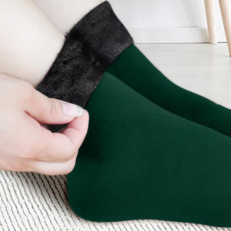 New velvet women winter warm thicken thermal socks soft casual solid color sock wool cashmere home snow boots floor sock 1pairs