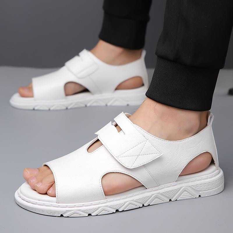 

Летние новинки 2025 Повседневная пляжная обувь Дышащие трендовые римские кожаные туфли Модная удобная мужская обувь Дышащие сандалии 44 белый