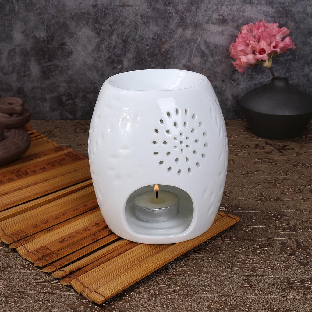 Bruciatore Per Oli Essenziali In Porcellana Bianca Forma Di Fiore, Bruciaessenze Per Candele E Aromaterapia, Mini Diffusore Per Casa Ufficio E Regali