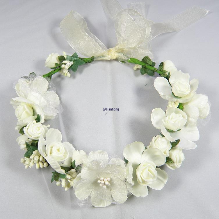 Korejský květinový svatební věnec - Plážový a Mori Girl pokrývka hlavy