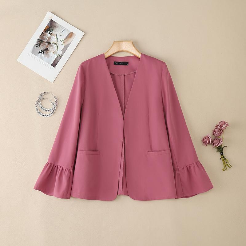 

ZANZEA Womens Casual Solid Color Loose Long Sleeve Thin Cardigan Tops 4XL розовый