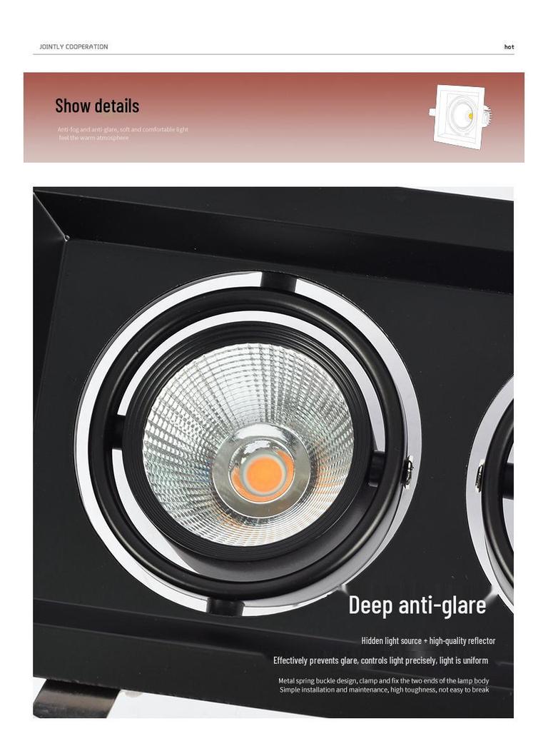 LED Double/Triple-Head Square Downlight: Recessed Aluminum Gimbal Light, COB Spotlight for Commercial Use