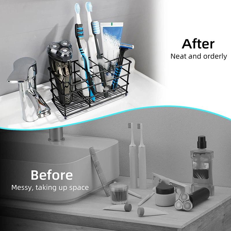 Porte-brosses à dents en métal à 5 fentes - Design autoportant peu encombrant, aucune installation requise, idéal pour les salles de bain
