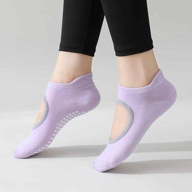 Women High Quality Pilates Socks Anti-Slip Breathable Backless Yoga Socks Ankle Ladies Ballet Dance Sports Socks for Fitness Gym