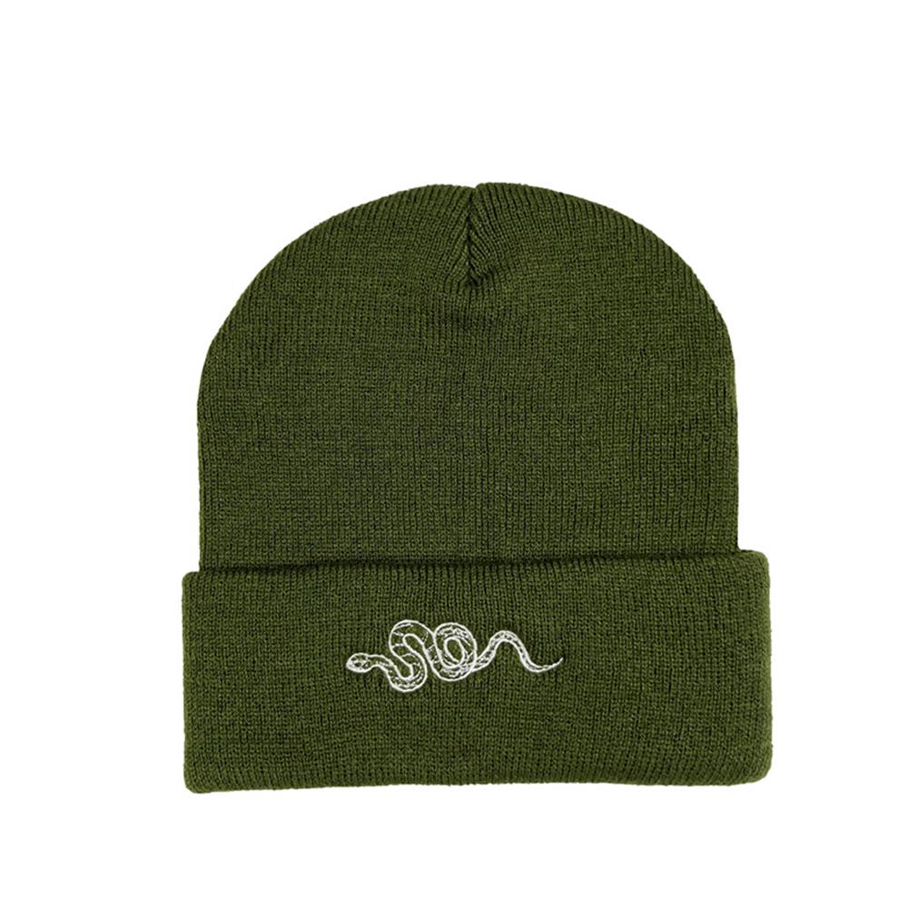 1pcs Knitted Hat, Hip-Hop Style, Stylish Snake Embroidered Knitted , Warm Woolen Hat For Men And Women Cap Green Black