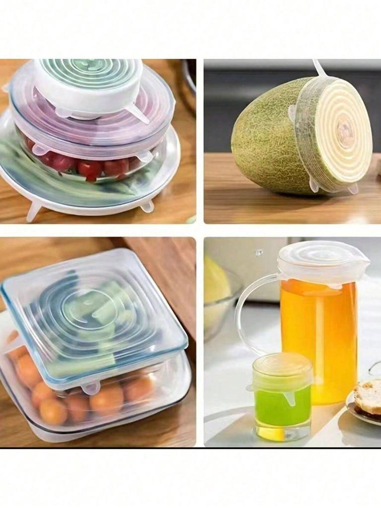6pcs Silicone Stretch Lids, Food Bowl Covers, Reusable Food Saving Covers, Stretchable Multifunctional Fruit And Vegetable Fresh-Keeping Cover