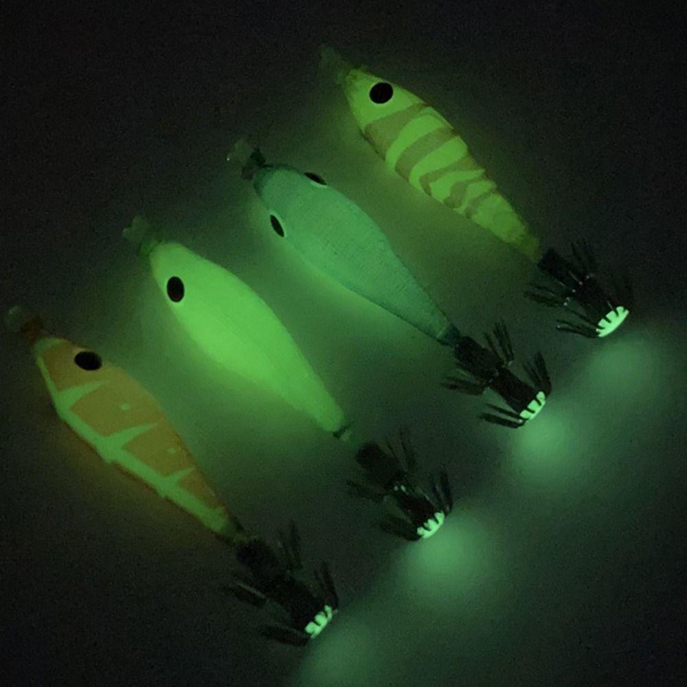 2pcs 2022 Luminous Jigs Lifelike Octopus Bait Fishing Tackle Weave Squid Hook Wood Shrimp Lures