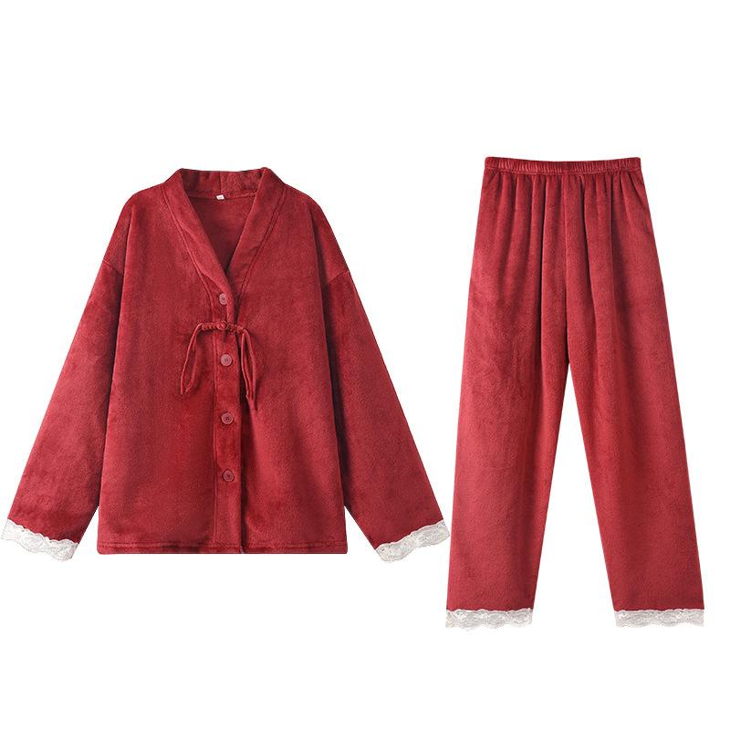 Pajamas wedding newlywed couple set winter coral fleece fleece thickened new Chinese red loungewear set