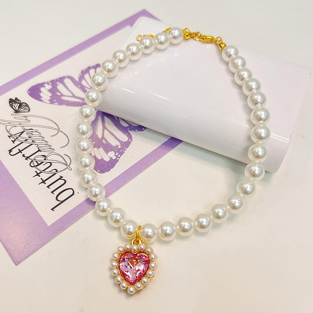 Luxury Pearl Pet Collar Pet Cat Dog Collar Love Pendant Pet Supplies Love Crystal Collars Kitten Collars Cat Necklace