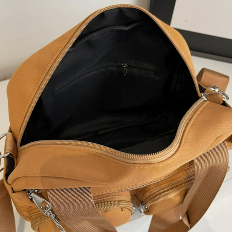 New Korean Style Texture Simple Crossbody Bag Multi Pocket Casual Bowling Bag Oxford Fabric Retro Versatile Shoulder Bag