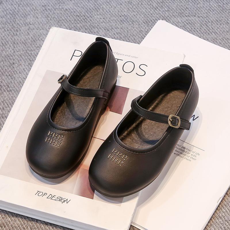 

Girls Princess Shoes Round Toes Soild Color Kids Leather Shoes Non-slip Sweet 2025 New Girls Flat Shoes Soft Sole Ins Comfort 26 чёрный