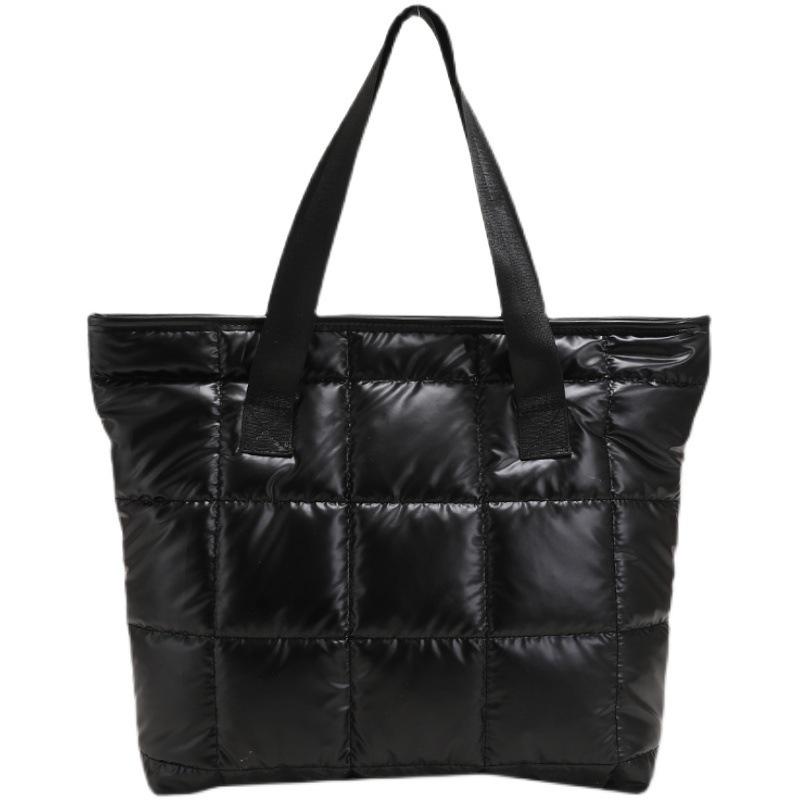 Ladies Tote Handbags Large Capacity Cotton Padded Shopping Bag Rhombus Portable Handbag Quilted Solid For Leisure Travel