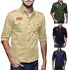 Mens  Casual Military Cargo Slim Button Long Sleeve Dress Shirt Top Blouse
