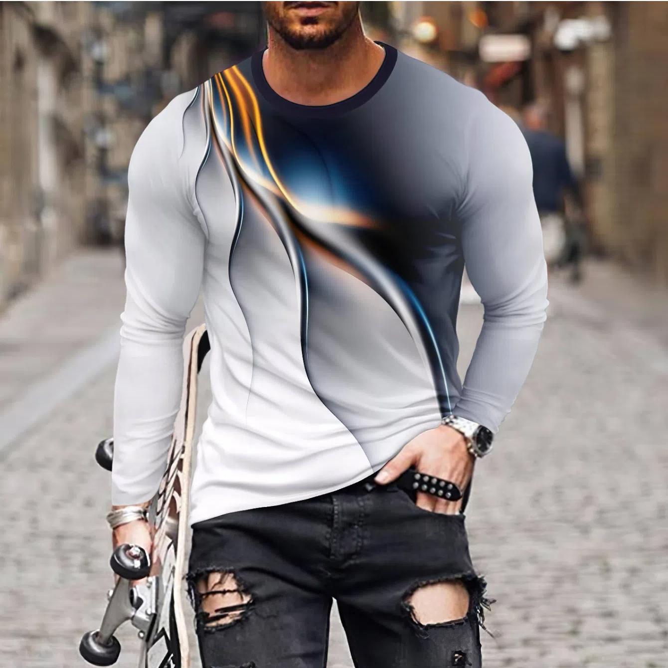 

Привлекательный мужской эластичный свитер с 3D-принтом – длинный рукав, комфорт для повседневных случаев 6XL