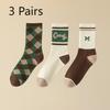 3 Pairs of Women Retro Trend Assorted Cartoon Letter Diamond Sports Warm Sweat Absorption Tube Socks