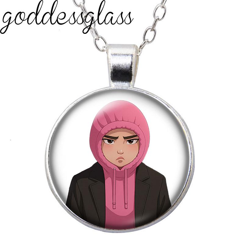 K-Pop Demon Hunter Anime Film Rumi Zoey Mira Cartoon Round Photo Glass cabochon silver plated pendant necklace jewelry Gift