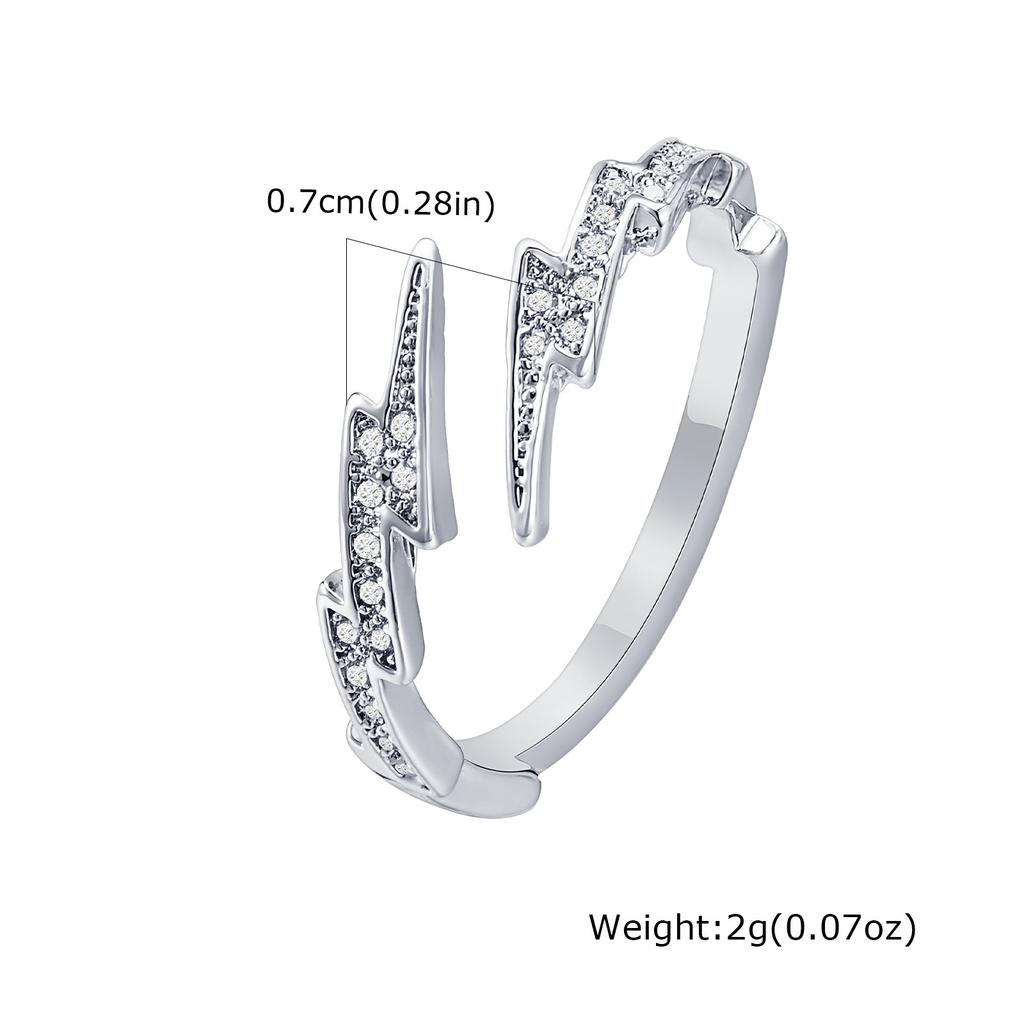 Hip Hop Zircon Lightning Open Rings for Men,Punk Metal Creative Adjustable Ring,Trendy Jewelry Gifts