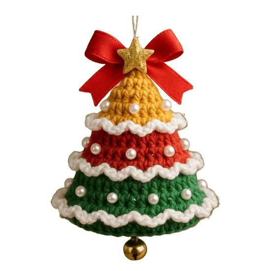 DIY Knitted Santa Claus Bell Ornament Handmade Christmas Tree Decoration Holiday Crochet Accessories for Craft Lovers