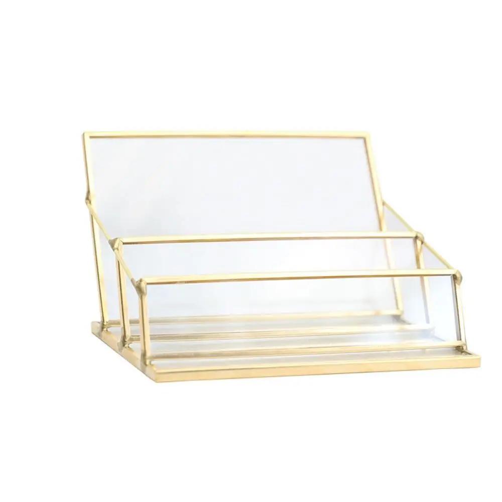 Metal Glass Business Card Holder Stand Durable Elegant Office Name Card Display Stand Professional