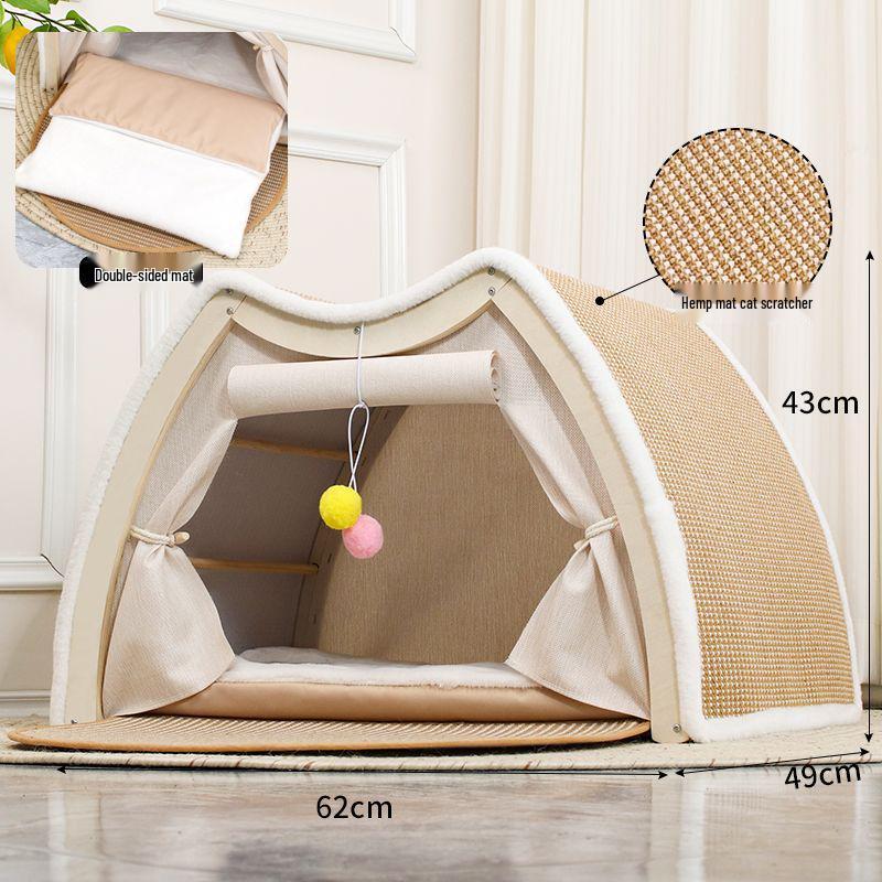 Villa para Gatos para Todas as Estações: Tenda Fechada Durável e à Prova de Vento com Placa Arranhadora de Sisal.