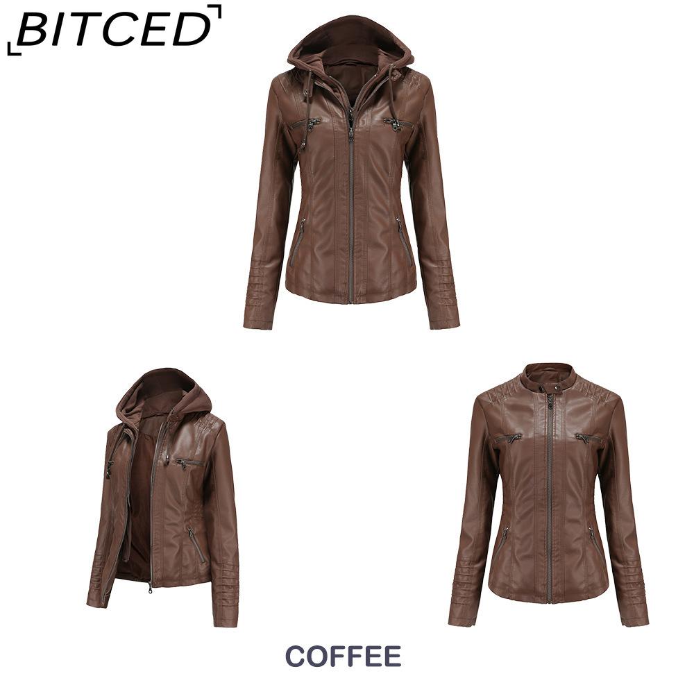 BITCED Hooded Leather Jacket Two-Piece Set with Detachable Lining Plus Size Leather Jacket for Women Spring/Autumn Outerwear