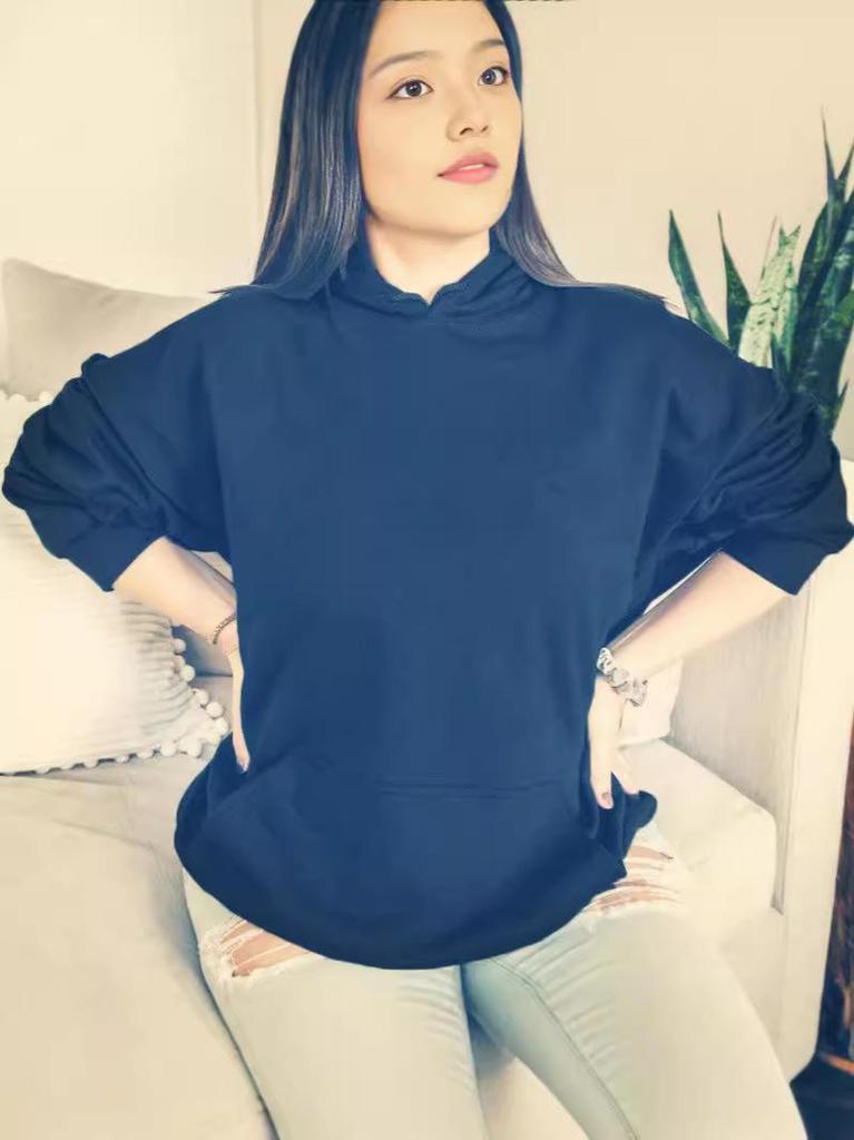 2024 European & American Autumn/Winter Women's Solid Color Loose Hooded Sweatshirt