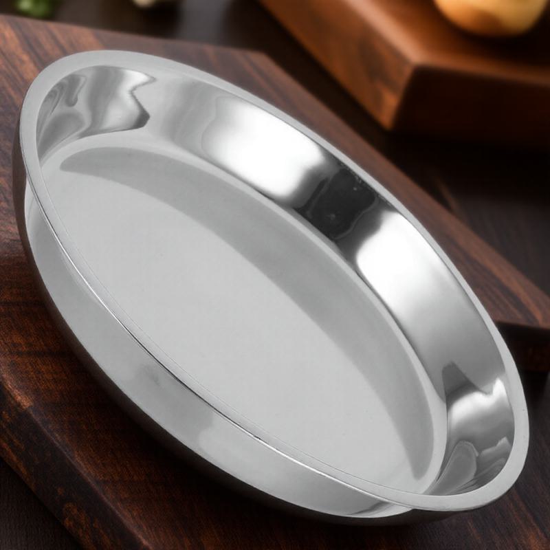 28 cm okrúhly nerezový tanier Plochý tanier Nemagnetický Prenosný Jednoduché čistenie na Kemping Pikniky Reštaurácie Šalát Chlieb Slanina