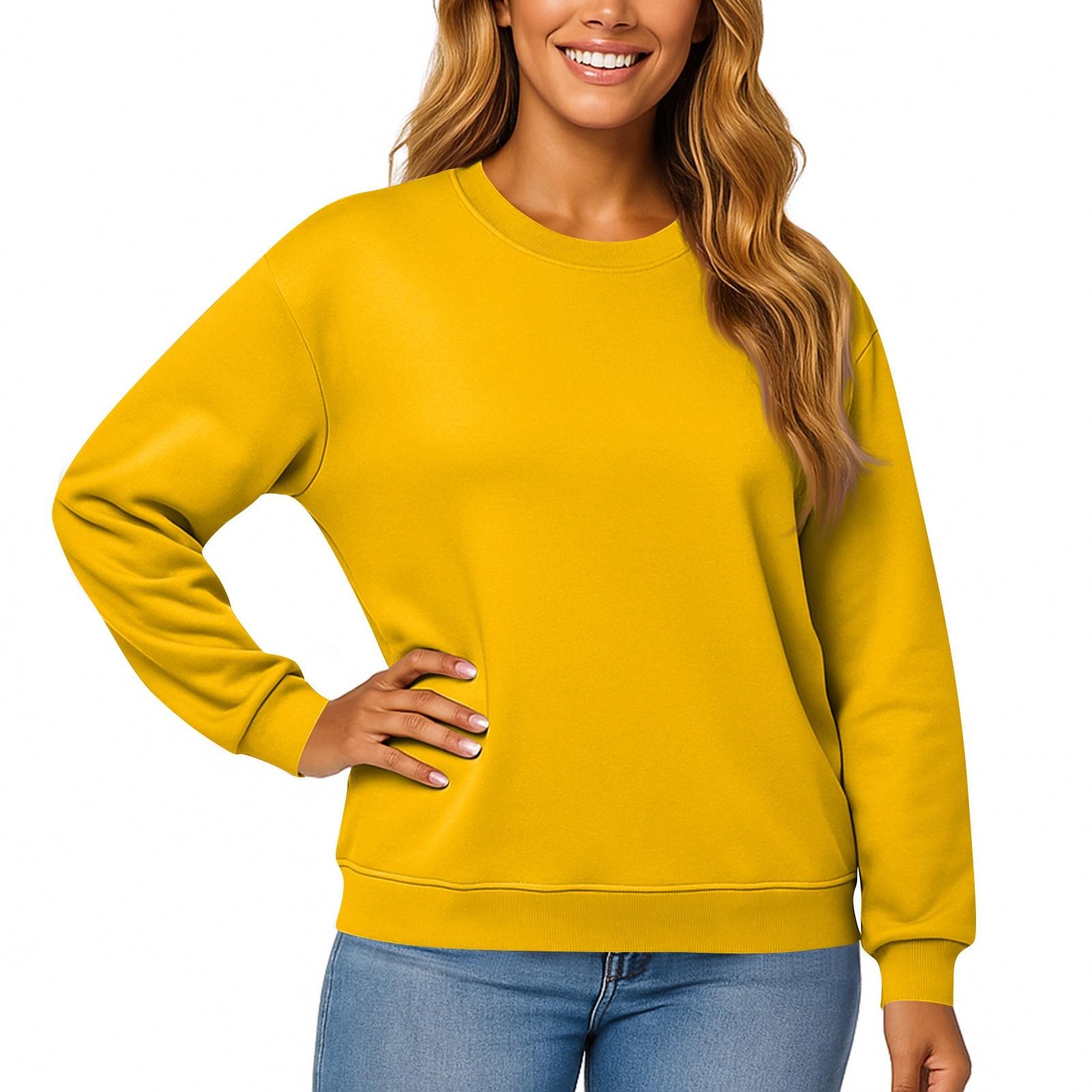 

Женский и мужской модный однотонный пуловер с длинными рукавами и круглым вырезом с карманами, повседневный взрослый свитшот XL жёлтый