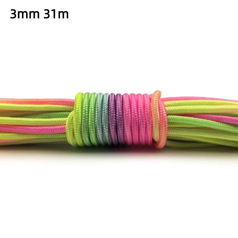 7 Strands Rainbow Paracord 2/3/4mm Parachute Rope Perfect for DIY Bracelet Making Backpacking Outdoor Survival Activities
