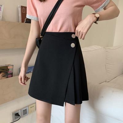 Halbrock Damen Frühling Herbst Sommer Neue Hohe Taille Abnehmen Alles Unregelmäßiger Kurzer Rock A-Linie Rock Schwarz Tasche Hüftrock