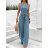 Fashion Solid Jumpsuit for Women Casual Sleeveless V Neck Lace-Up Wide Leg Pants Jumpsuits Lady Summer Holiday Womens Clothing