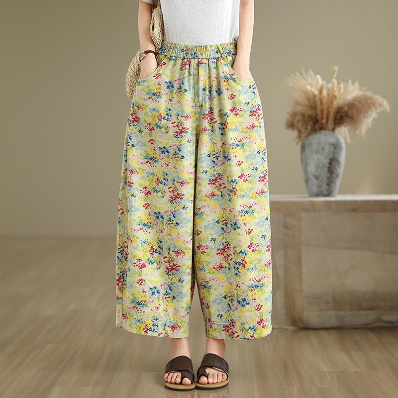 

DIMANAF 2025 Plus Size Summer Basic Elastic Jeans New Pants Women Loose Denim Trousers Big Casual Floral Pants 2XL жёлтый