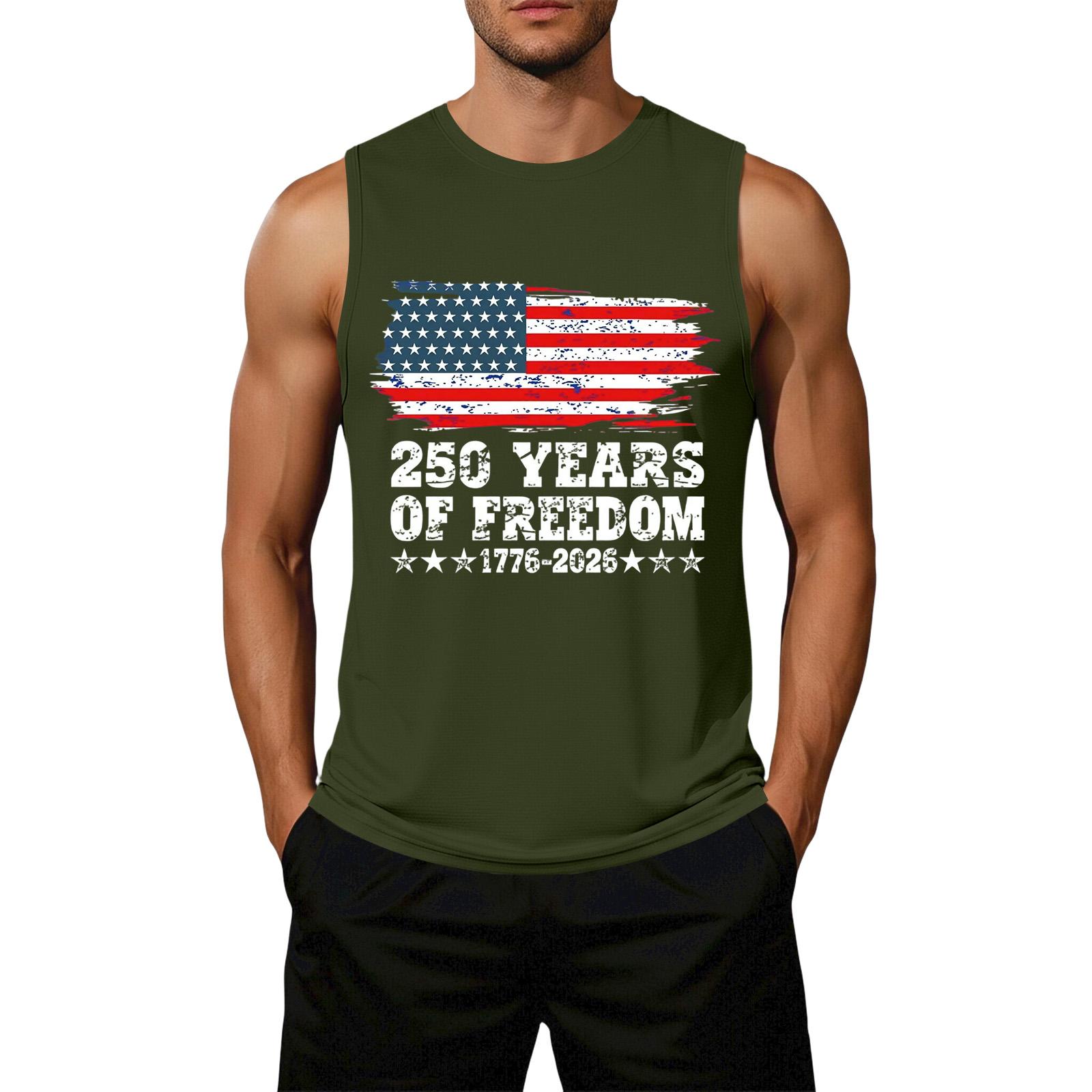 

Men Sleeveless Loose Fit Casual Tank Top Flag Print Graphic Design 250 Years Anniversary Commemorative Style Comfortable Fit XXXXL