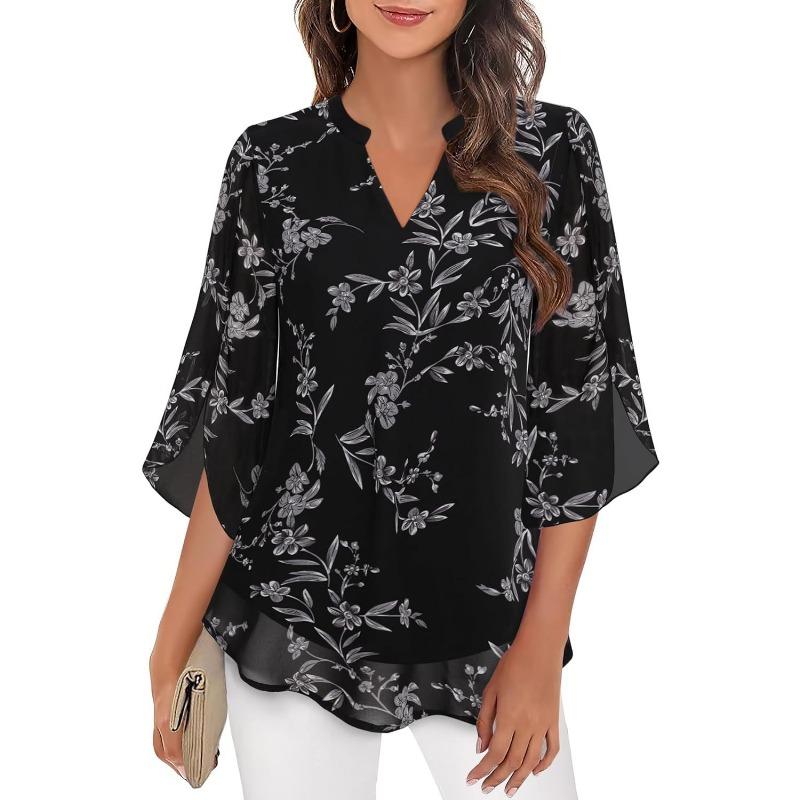 Fashion Loose Casual Summer Chiffon Blouse Women Loose V-neck Shirt Elegant Short Sleeve Solid Color Top Office Ladies Female Basic Women's Clothing