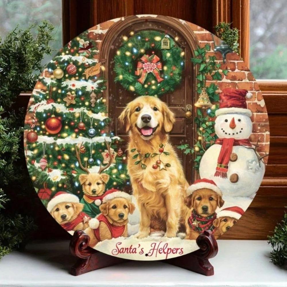 Christmas Dog Metal Wall Art Kitchen Cafe Home Decor Gift