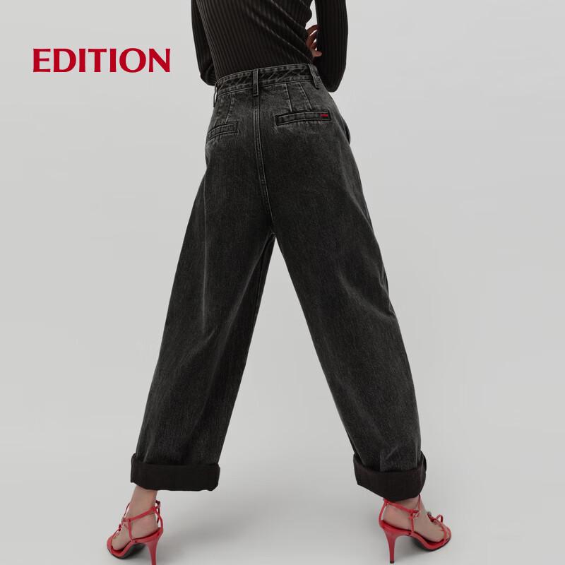 Edition Red Label 2025 Spring Curved Wide-Leg Black Jeans