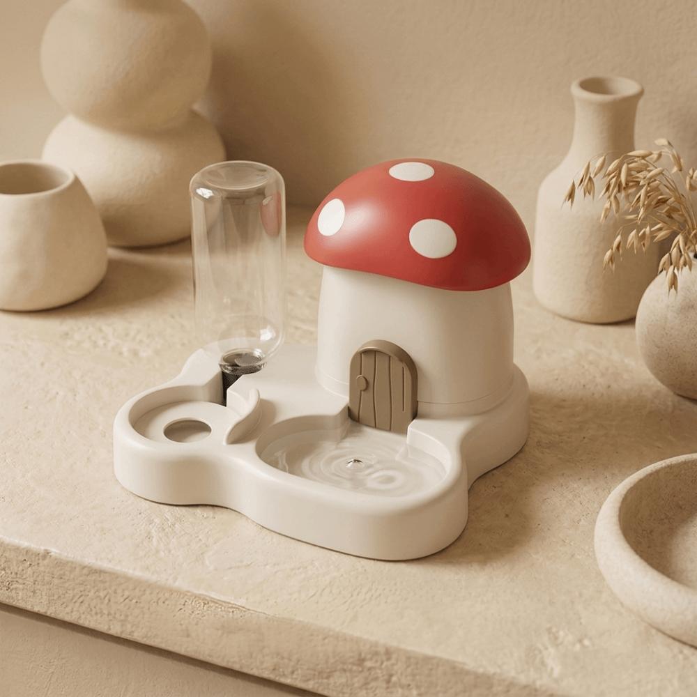 2 in 1 Mushroom Pet Automatic Feeder Large Capacity Gravity Refill Cat Water Dispenser Moisture-proof Dry Wet Separation