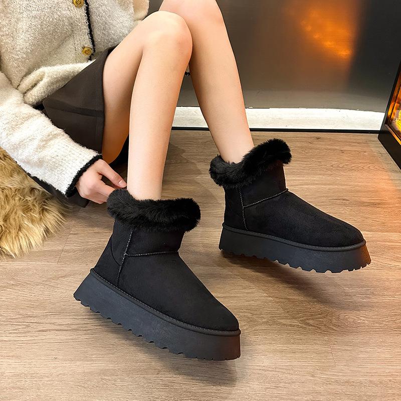 Large size autumn and winter new thick-soled heightening snow boots women's shorty Le suede waterproof, non-slip and warm cotton