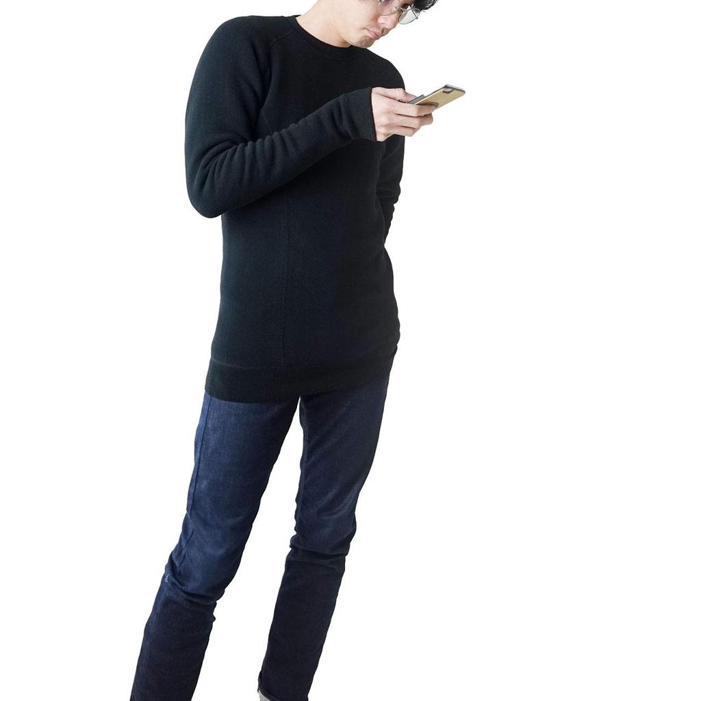 Masanori Muraoka collaboration 3D crew neck long sleeve M slightly for cold cold cold weather far deodorizing [Mochihada] shirt, black, size, thick,