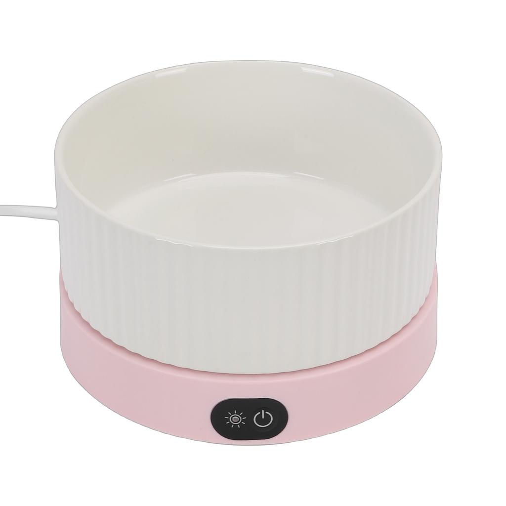 Ceramic Cat Heated Water Bowl Constant Temperature Winter Dog Heated Dish for Pets Dogs Cats Large White Bowl + Pink