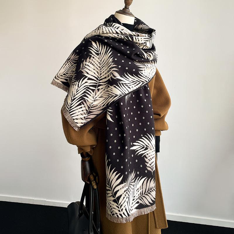 Plant Leaves, Coconut Leaves, Personality Exaggerated Trend Polka Dots, Women's Imitation Cashmere Warm Scarf, Air Conditioner Shawl