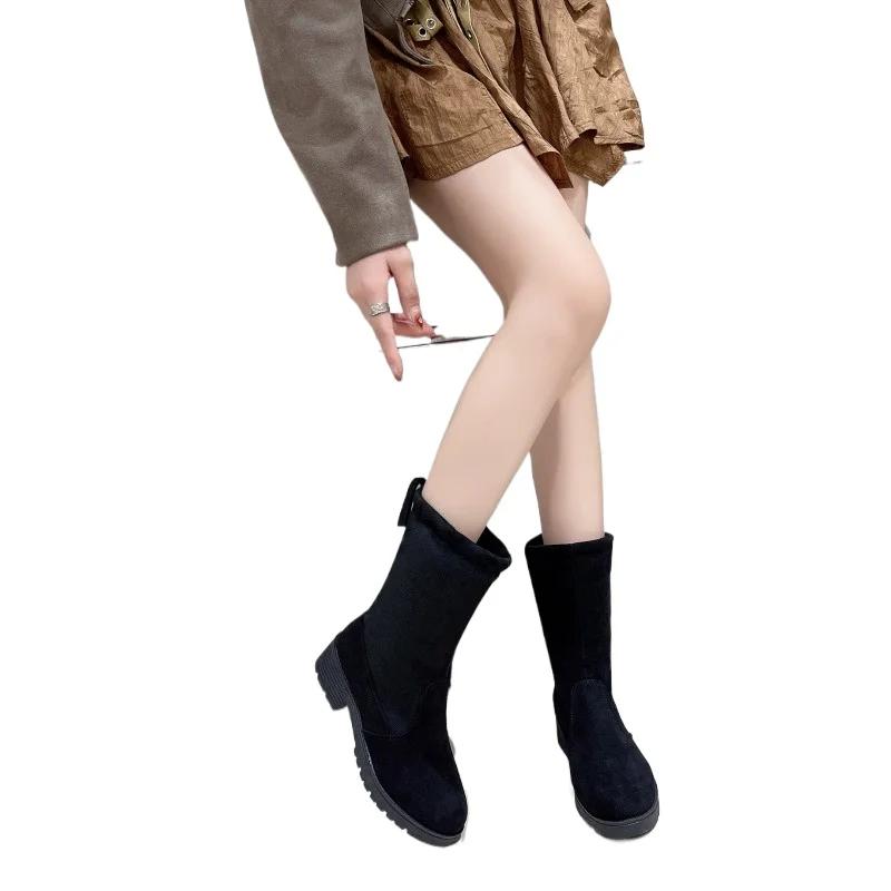 Fashion Hot Sale Round Toe Modern Boots 2024 Fashion Women's Shoes Slip-on Women's Boots Women High Quality Plus Size Mid-Calf Boots