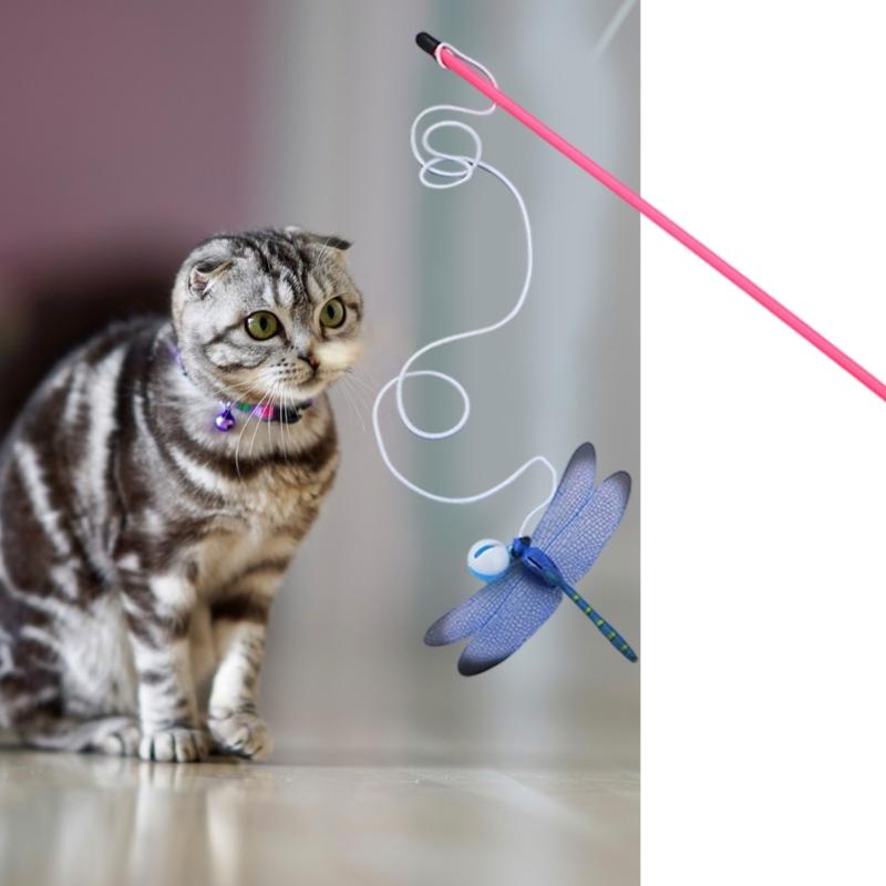 Interactive Cats Teaser Wand Toy With Bells Realistic Dragonflies Design For Kitten Playtimes And Exercise Stick Gift