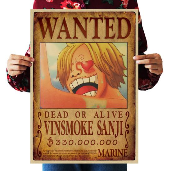 One Piece Affisch med Efterlyst-motiv Vintage Kraftpapper Tapet Dekorativ Målning Gåva