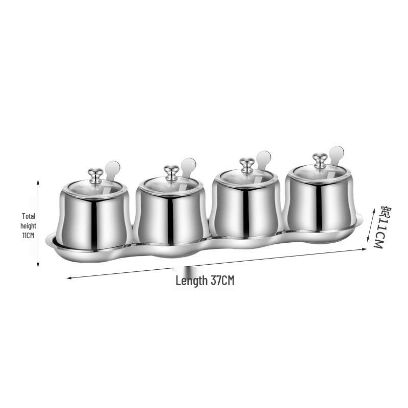 304 Stainless Steel Glass Lid Seasoning Jar Set