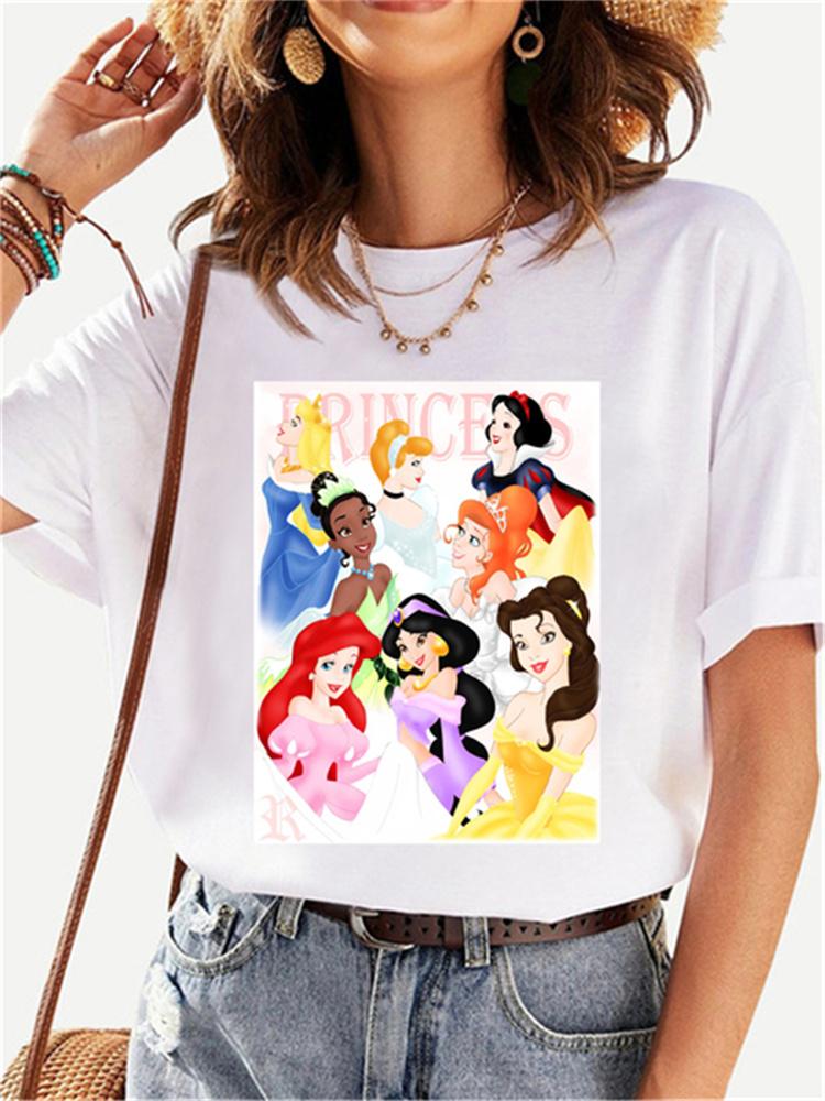 MINISO Disney Princess Female Clothes Snow White and The Seven Dwarfs Women's Trend Harajuku Short Sleeves Tshirt Women T-shirt